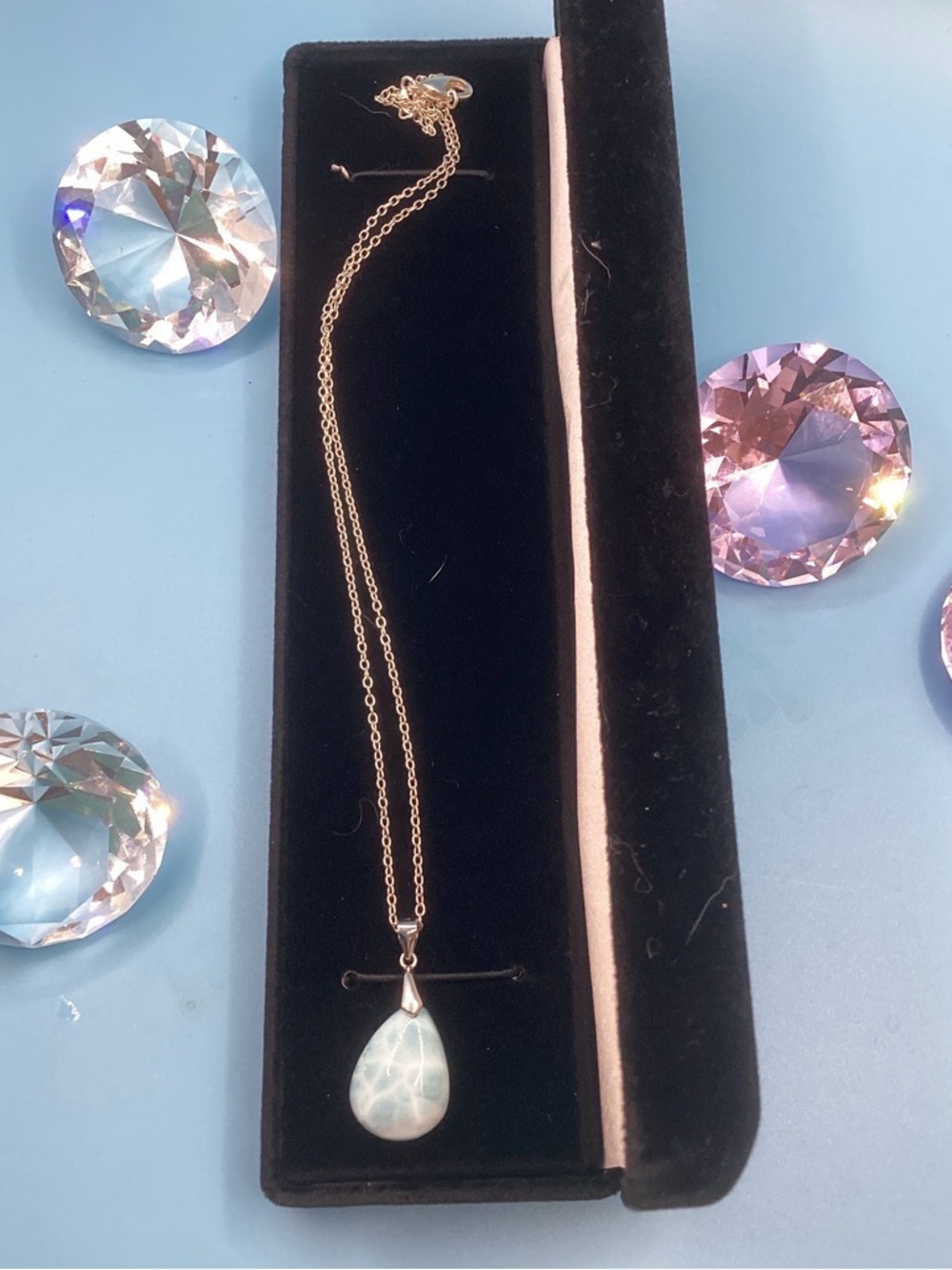 Delicate Teardrop Larimar Pendant Necklace - Blue
